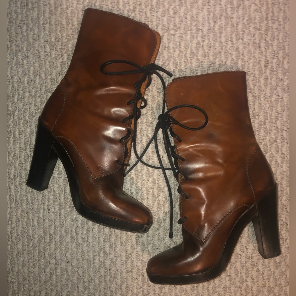 Reed Krakoff Mid Lace Up Heel Boot-EU 40 1/2  Made in Italy designer leather